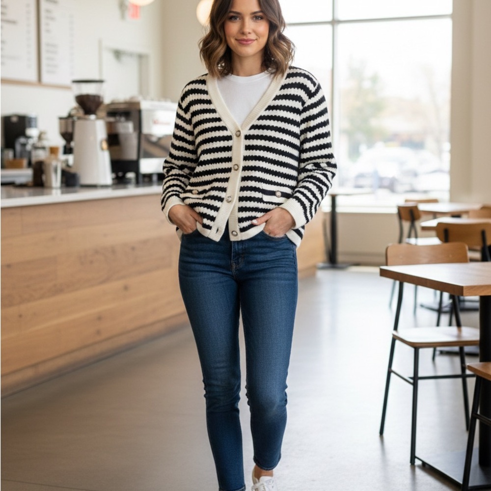 Casly Lamiit Striped Black and White‎ Cardigan
